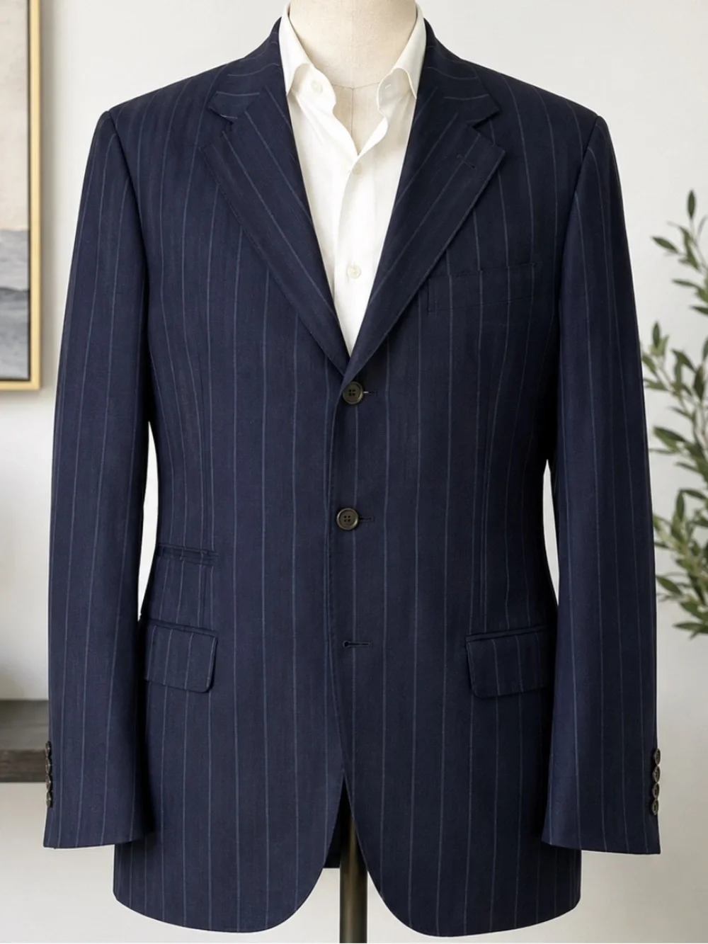 Brunello Cucinelli Men’s 100% Wool Navy Pinstripe Blazer Size 52 US 42